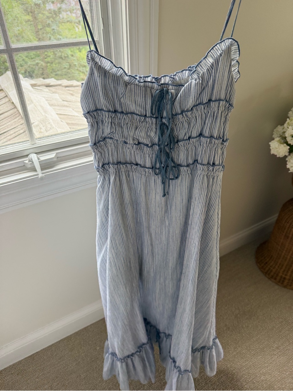 Olivaceous Blue Bow spaghetti strap long dress